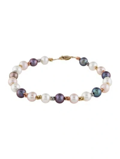 Pre-owned Bracelet 14k Dyed Pearl & Pearl Bead Strand , 6.5" In Multi