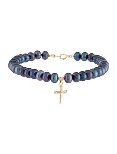 Pre-owned Bracelet 14k Dyed Pearl Cross Charm , 7.75" In Multi