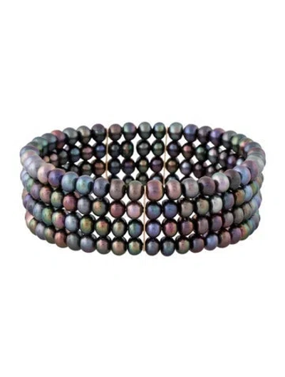 Pre-owned Bracelet 14k Dyed Pearl Cuff , 6.75" In Multi