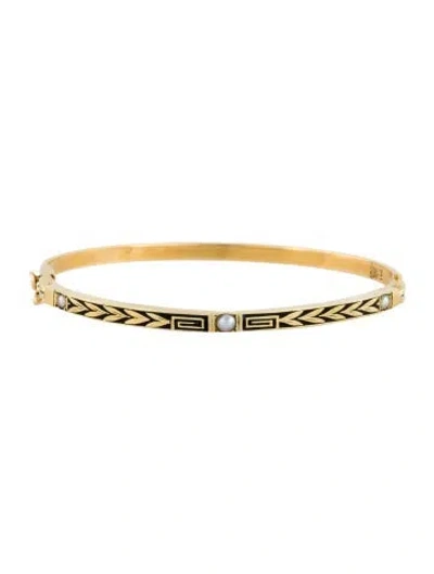 Pre-owned Bracelet 14k Dyed Pearl Hinged Bangle , 6.25" In Black