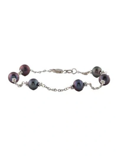 Pre-owned Bracelet 14k Dyed Pearl Station , 6.5" In Multi