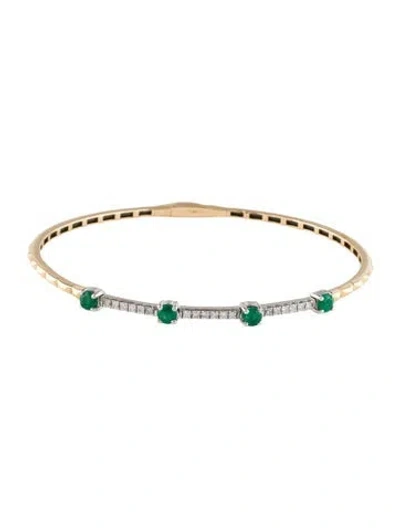 Pre-owned Bracelet 14k Emerald & Diamond Bangle, 7" In Multi