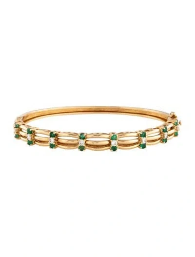 Pre-owned Bracelet 14k Emerald & Diamond Bangle , 6.25" In Multi