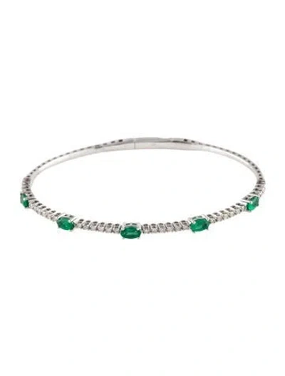 Pre-owned Bracelet 14k Emerald & Diamond Bangle , 6.5" In Multi