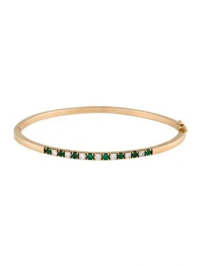 Pre-owned Bracelet 14k Emerald & Diamond Bangle , 6.75" In Multi