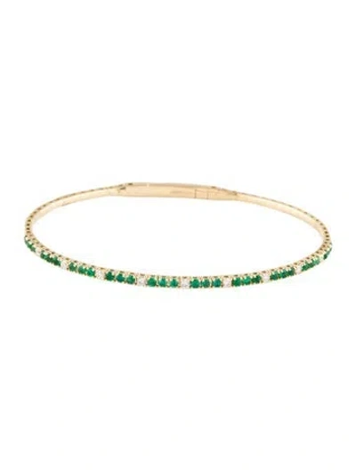 Pre-owned Bracelet 14k Emerald & Diamond Flex , 6.5" In Multi