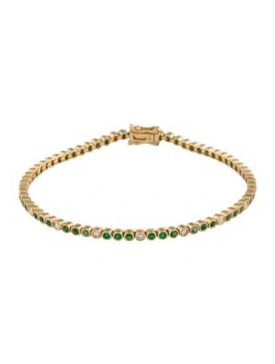 Pre-owned Bracelet 14k Emerald & Diamond Link , 6.5" In Multi