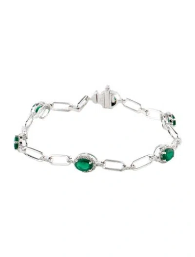 Pre-owned Bracelet 14k Emerald & Diamond Link , 7.25" In Multi