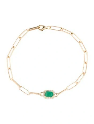 Pre-owned Bracelet 14k Emerald & Diamond Paperclip Link , 6.75" In Multi