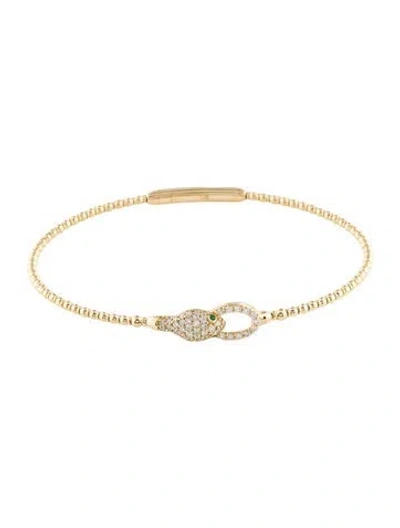 Pre-owned Bracelet 14k Emerald & Diamond Snake Bangle , 6.75" In Multi
