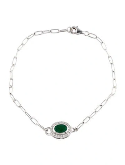 Pre-owned Bracelet 14k Emerald & Diamond Station , 6.75" In Multi
