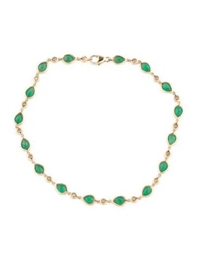 Pre-owned Bracelet 14k Emerald & Diamond Station , 6.75" In Multi