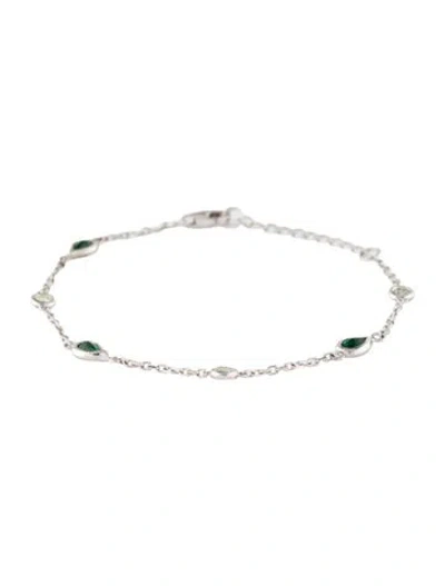 Pre-owned Bracelet 14k Emerald & Diamond Station , 6.75" In Multi