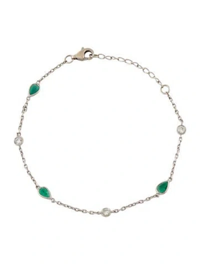Pre-owned Bracelet 14k Emerald & Diamond Station , 7" In Multi