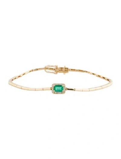 Pre-owned Bracelet 14k Emerald & Diamond Station , 7" In Multi