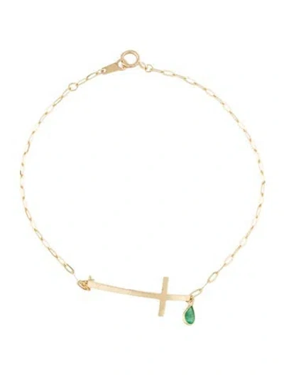 Pre-owned Bracelet 14k Emerald Charm Cross Station , 7.5" In Multi