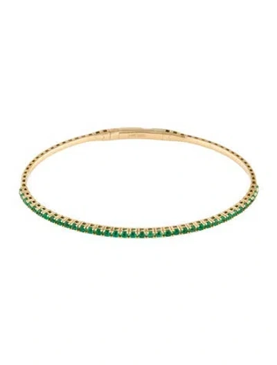 Pre-owned Bracelet 14k Emerald Flexible Bangle , 6.75" In Multi