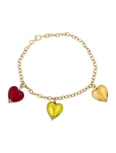 Pre-owned Bracelet 14k Enamel Heart Charm , 7" In Multi