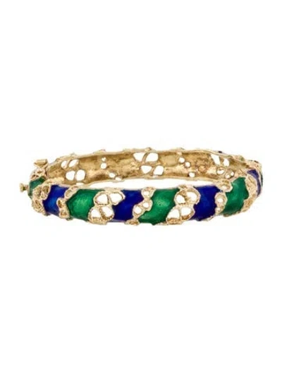 Pre-owned Bracelet 14k Enamel Hinged Bangle , 6.5" In Multi