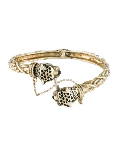 Pre-owned Bracelet 14k Enamel Jungle Cat Cuff , 5.75" In Multi