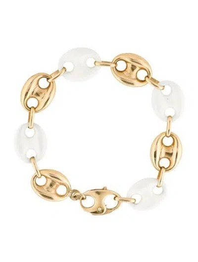Pre-owned Bracelet 14k Enamel Station , 6.5" In White