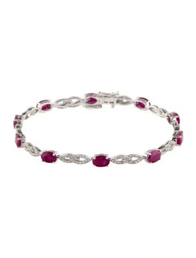 Pre-owned Bracelet 14k Fracture Filled Ruby & Diamond Station , 7" In Multi