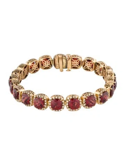 Pre-owned Bracelet 14k Garnet & Diamond Link , 7" In Multi