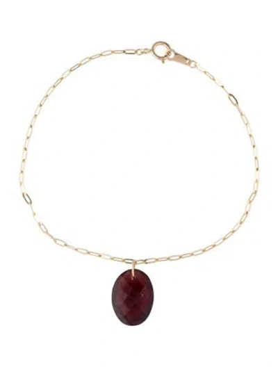 Pre-owned Bracelet 14k Garnet Charm , 7" In Multi