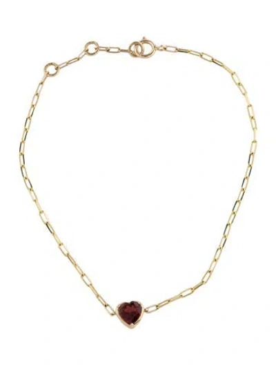 Pre-owned Bracelet 14k Garnet Heart Station , 7" In Multi