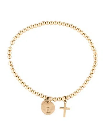 Pre-owned Bracelet 14k Initial 'e' & Cross Charm , 6.75" In Multi