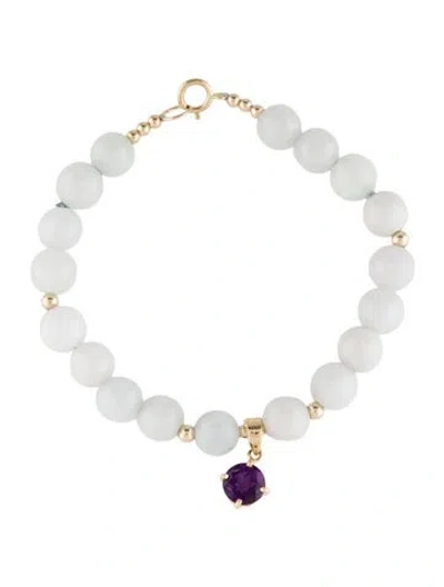 Pre-owned Bracelet 14k Jadeite & Amethyst Bead , 6" In Multi