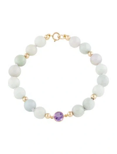 Pre-owned Bracelet 14k Jadeite & Amethyst , 6.5" In Multi