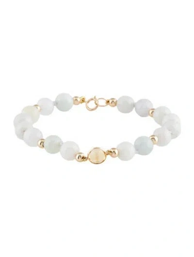 Pre-owned Bracelet 14k Jadeite & Citrine Bead , 7" In Multi