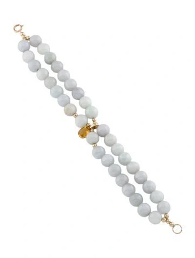 Pre-owned Bracelet 14k Jadeite & Citrine Double Strand Charm , 6.25" In Multi