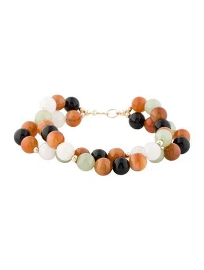Pre-owned Bracelet 14k Jadeite & Nephrite Double Strand Bead , 6.5" In Multi