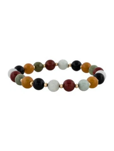 Pre-owned Bracelet 14k Jadeite & Onyx Bead , 7.5" In Multi