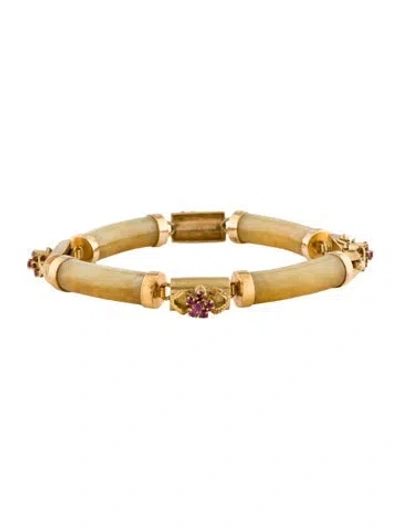Pre-owned Bracelet 14k Jadeite & Ruby Link , 6.5" In Multi