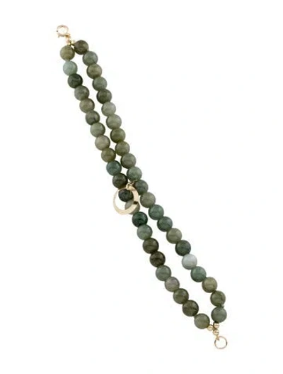 Pre-owned Bracelet 14k Jadeite Double Strand Bead  W/ Circle Charm, 5.5" In Multi