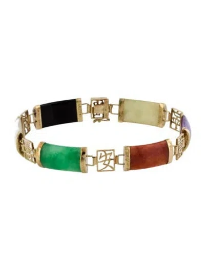 Pre-owned Bracelet 14k Jadeite, Dyed Jadeite & Onyx Link , 7" In Multi