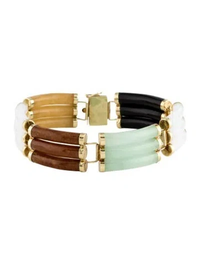 Pre-owned Bracelet 14k Jadeite, Dyed Jadeite & Onyx Link , 7" In Multi