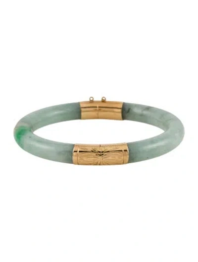 Pre-owned Bracelet 14k Jadeite Hinged Bangle, 6.75" In Multi