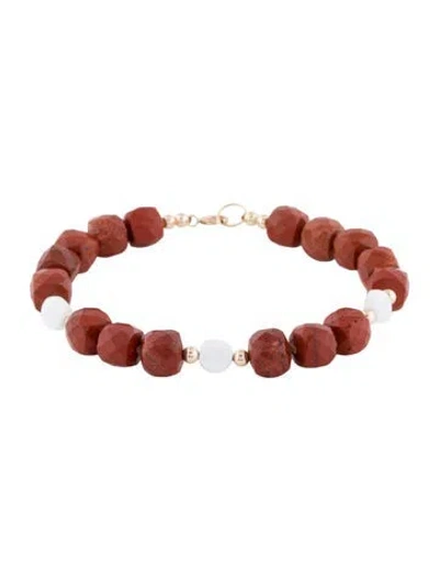 Pre-owned Bracelet 14k Jasper & Opal Bead , 6.25" In Brown
