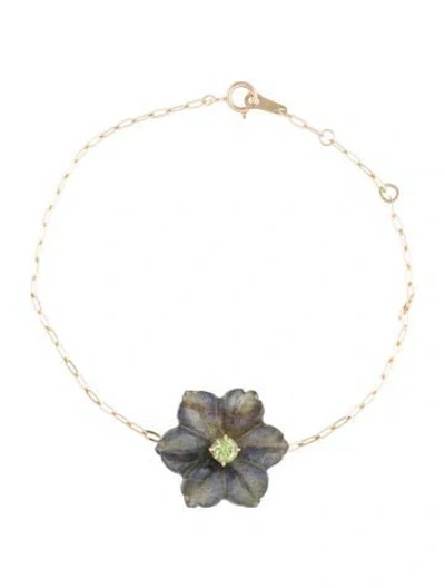 Pre-owned Bracelet 14k Labradorite & Peridot Flower , 7" In Multi
