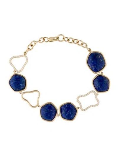Pre-owned Bracelet 14k Lapis Lazuli & Diamond Link , 6.75" In Multi