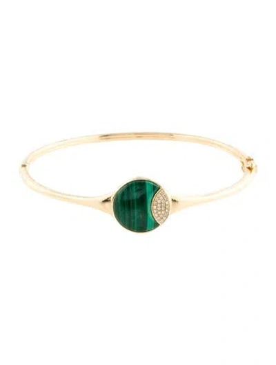 Pre-owned Bracelet 14k Malachite & Diamond Bangle, 7" In Multi