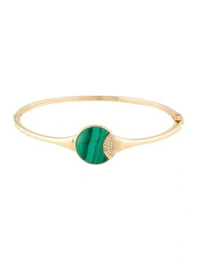 Pre-owned Bracelet 14k Malachite & Diamond Bangle , 7" In Multi