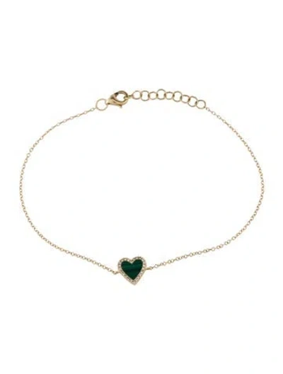 Pre-owned Bracelet 14k Malachite & Diamond Heart Charm , 8" In Multi