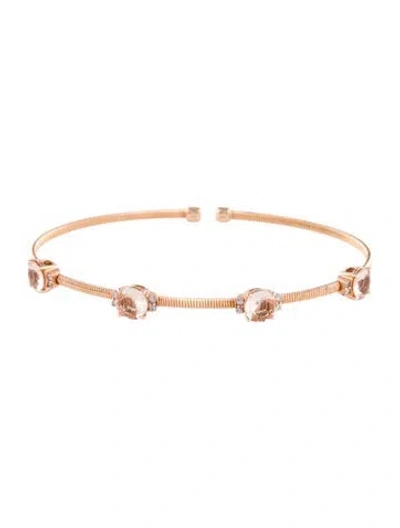 Pre-owned Bracelet 14k Morganite & Diamond Cuff , 7.25" In Multi