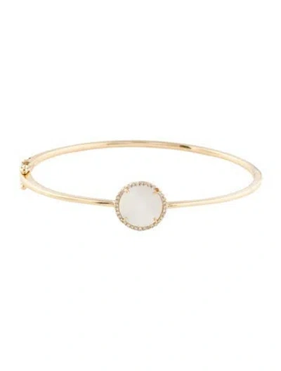 Pre-owned Bracelet 14k Mother Of Pearl & Diamond Bangle , 6.5" In Multi