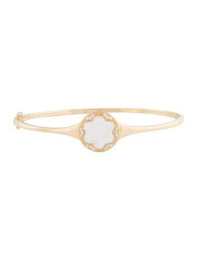 Pre-owned Bracelet 14k Mother Of Pearl & Diamond Bangle , 7" In Multi